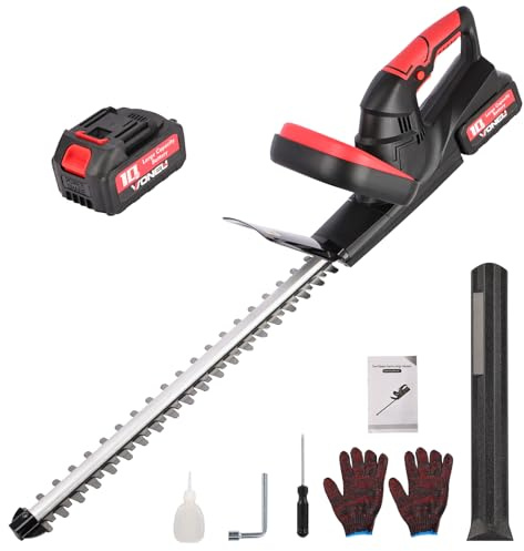 Tagliasiepi a Batteria 48cm, Tagliasiepi Elettrico Brushless con 2 Batterie da 2000mAh,15mm Distanza Denti,Tagliasiepe Giardino a Batteria per Siepi, Arbusti, Potatura