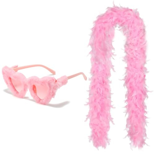 arrderly Boa à plumes roses avec cœur sans monture Lunettes de soleil Plume Bower Multipack Boas en plumes Accessoires pour femme Parfait pour Carnaval Halloween Cosplay Décorations de fête