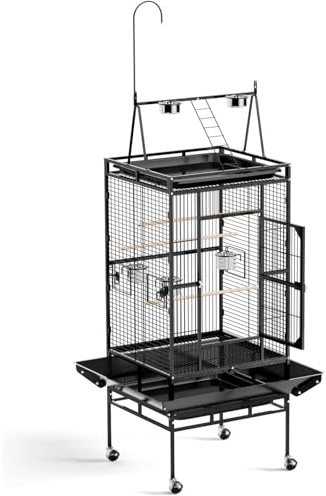 LEADZM Gabbia per uccelli, voliera per pappagalli, robusta e durevole, con 5 posizioni di alimentazione, 83 x 78 x 210 cm in Metallo Giocattolo da Interno e Esterno Nera