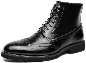 Botas Oxford de piel for hombre, estilo brogue, con puntera puntiaguda, cordones, caña alta hasta el tobillo, suela antideslizante, estilo retro, for vestir o informal.