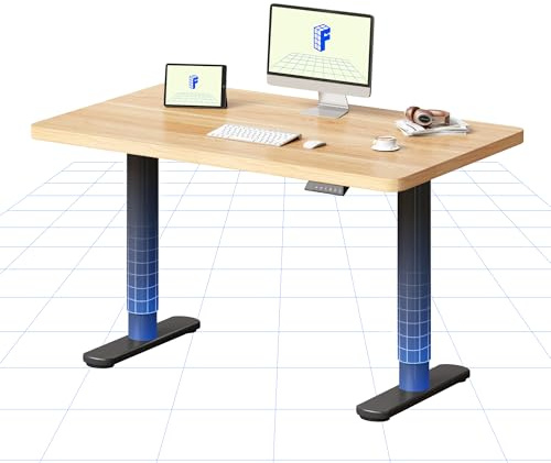 FLEXISPOT Electric Standing Desk One Piece Desktop CylineX Height Adjustable Sit Stand Up with Memory Smart Panel, 100x60 Black Frame and Maple Top