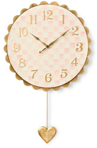 MACKENZIE-CHILDS Heart Pendant Wall Clock, Pink-and-White Rosy Check