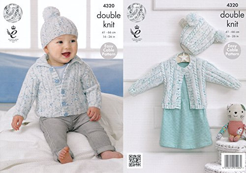 King Cole Double Knitting Pattern Easy Cable Design Baby Cardigans & Square or Pom Pom Hat (4320) by King Cole