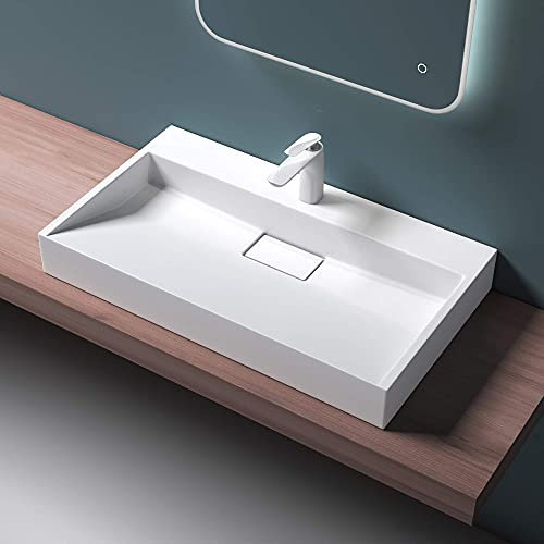 Mai & Mai Washbasin White Matt Countertop Washbasin Hanging Wash Basin Including Drain Fitting Mineral Cast Rectangular Wash Basin 1 Tap Hole Width: 70 cm
