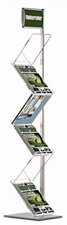 DISPLAY SALES Boden-Prospektständer Zick-Zack mit Topschild 6 x DIN A4 | Boden-Prospektständer mit Ablagen aus glasklarem Acryl