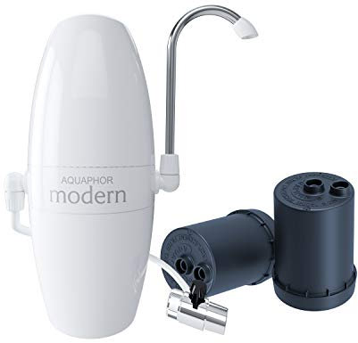 Aquaphor Modern Counter Top Filter System with Aqualen Technology. Filters Heavy Metals, pesticides and Taste-impaired substances Such as Chlorine, and Reduces Water Hardness, White, 1