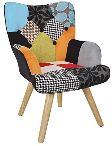 HOME DECO KIDS - Fauteuil Helsinki Enfant Style Scandinave - Tissu Patchwork - Dossier Incurvé - Confortable et Élégant - Multicolore - 59x70x72 cm - Modèle Helsinki