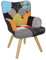 HOME DECO KIDS, HD6900, Fauteuil Helsinki Enfant Style Scandinave, Tissu Patchwork, Pieds en Hêtre, Dossier Plein et Incurvé, Confortable et Élégant, Multicolore 59x70x72 cm