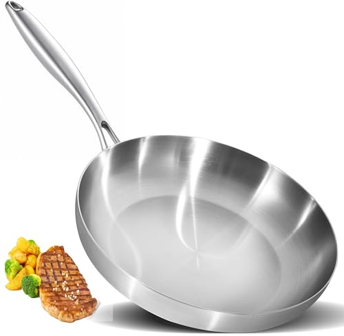 LOLYKITCH 12 Inch Tri-Ply Stainless Steel Frying Pan – Professional Skillet Fast & Even Heating, Induction & Oven Safe Cookware for Modern Home Kitchens, Detachable Handle