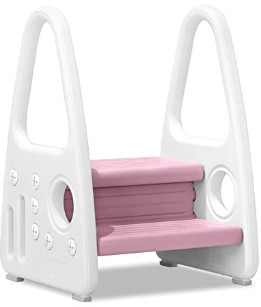 NAIZY Tritthocker Kinder 2-Stufen Lernturm Hocker Kinder HDPE Kinder-Trittschemel Doppeltritthocker Bad Toiletten Schlafzimmer Tragfähigkeit von 50 kg, Rosa