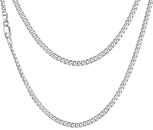Bandmax Cadenas Cubanas Plata de Ley de Caballero Dama, Collar Cuello Plata Eslabones Cubanos 61cm