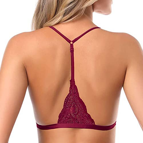 SHEKINI Damen Mädchen BH mit Verschluss vorne, Spitzen Racerback Spitzen BH Triangel Bralette Padded Unterwäsch Bustier Crop Dessous Bügelloser Bralette Top