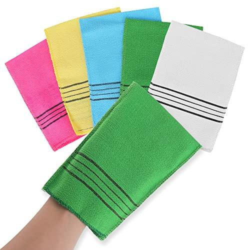 WLLHYF 5 Pcs Peeling Handschuhe Koreanische Körper Peeling Mitt Bunte wiederverwendbare große Größe Bad Waschtuch für tiefe saubere tote trockene Haut Zellen entfernen Haut Schmutz Reinigung Poren