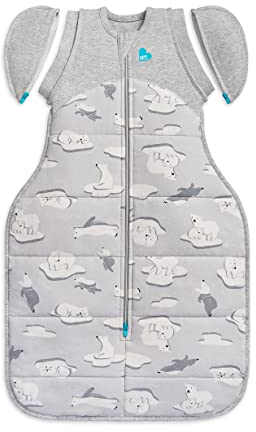 Love To Dream Swaddle UP Übergangssack Lite Medium 6–8,5 kg, Grau, Enge Passform, abnehmbare Flügel, 3,5 Tog Temp (14–16 °C), maschinenwaschbar, Doppelreißverschluss, Von Hebammen empfohlen