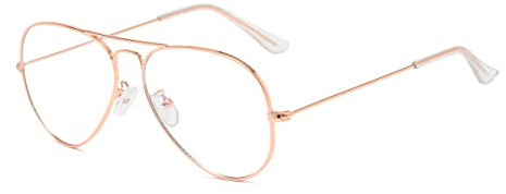Junsika Blåljusfilter glasögon klassiska pilotglasögon metallram utan sikt Pc Gaming Anti Bluelight glasögon unisex, A4: roséguld, Einheitsgröße