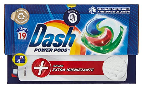 Dash Power Pods Detersivo Lavatrice In Capsule, 19 Lavaggi, Azione Extra-Igienizzante, Contro Sporco E Batteri, Efficace Anche A Freddo E In Cicli Brevi