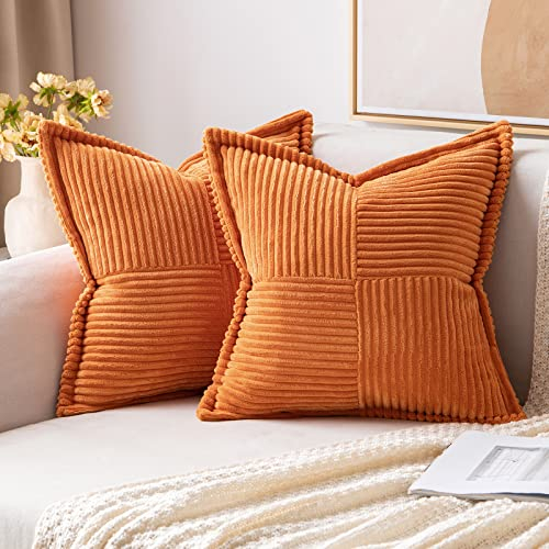 MIULEE 2er Set Kordsamt Kissenbezüge Samtkissen Weich Dekokissen Dekorativ Kissenbezug Modern Kissenhülle Sofakissen Zierkissen Couchkissen für Wohnzimmer Schlafzimmer Orange 50x50 cm