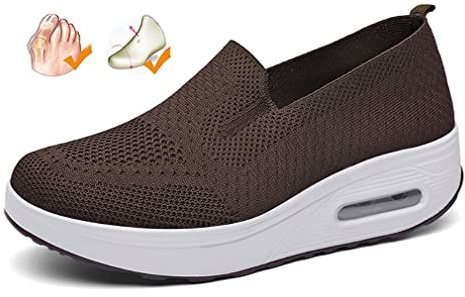 GYCS Chaussures Orthopédiques for Femmes Baskets À Enfiler en Mesh Sneaker D'été Respirantes avec Coussin d'air De Marche Chaussures Légères Chaussures De Course À Plateforme Souple,Marron,38EU