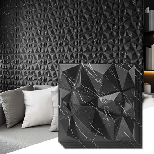 Art3d Lot de 33 panneaux 3D à motif diamant pour décoration d'intérieur, salon, fond mural TV, chambre à coucher, configuration de jeu, 30 x 30 cm, Marbre Noir