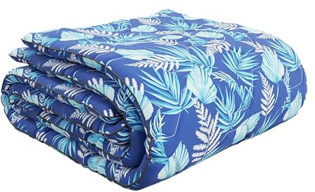 HappyBed [All-Year 160x220 - Doppelbettdecke - Waschbare Bettdecke ohne Bezug - Bedruckte Bettdecke ohne Bezug - Spannbettdecke mit Druck - Mikrofaser - Blaue Blätter