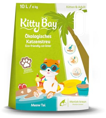 KittyBay - Meow Tai - Litière écologique pour chats, agglomérante et sans poussière, manioc brun, 10 litres