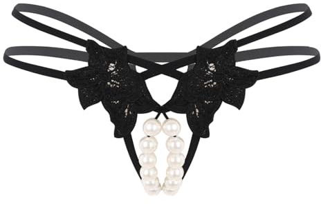 Yihuimin Micro String Ficelle Femme Sexy érotique Perles Brillant Tanga Thong Mini Slip Bikini T-Back Noir B L