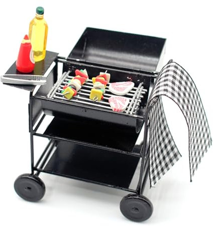 Dollhouse Ofen, Mini Grill Outdoor 1:12 Grill Herd Miniatur Küchenutensilien mit gefälschten Barbecue -Lebensmitteln, Simulation BBQ Grill Dollhouse Möbel für Dollhouse Dekoration, Miniaturküche Küch