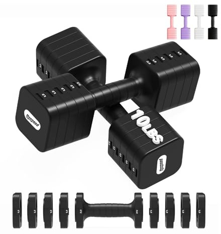 20LB Adjustable Dumbbell Set Hand Weights for Women Men, Exercise Fitness dumbbell Adjust dumbbells set of 2 for Home Gym Workout Strength Training Equipments Black