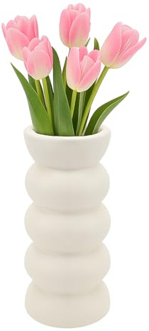 APOMOONS Jarrón de cerámica blanco, 20 x 8 x 8 cm, jarrón de flores, jarrón bohemio, jarrones blancos estéticos para hierba de las Pampas, decoración seca, flores frescas, jarrones modernos para el