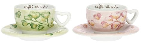 THUN - Set 2 tazze cappuccino - porcelllana - Collezione Cuori in Fiore - 13 x 6 cm