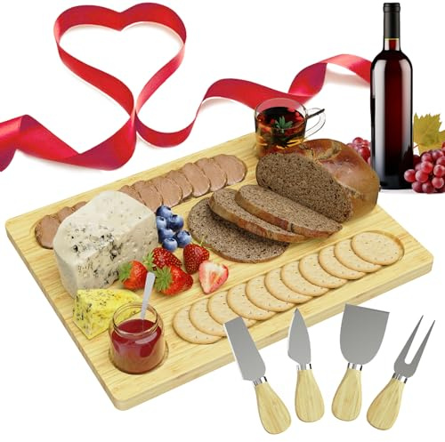 WELDUN Bamboo Cheese Board Charcuterie Platter, Serving Tray for Cheese, Fruit, Vegetables & Meat - Ideal Anniversary Party Wedding