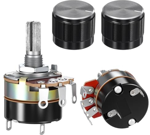 2 Pcs 10K Ohm Adjustment Single Linear Rotary Taper Potentiometer, Single Linear Taper Dimmer Potentiometers Switch Rotary Variable Metal Potentiometer with Rotate Knob Inverter Speed Regulation