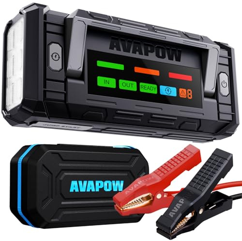 AVAPOW TJ68 10000A Arrancador de Baterías de Coche con Arranque Forzado, Arrancador de Coches Portátil para Todos los Gasolineros & Motores Diesel 12L, Caja de Arranque 12V con Pantalla de 4 Pulgadas