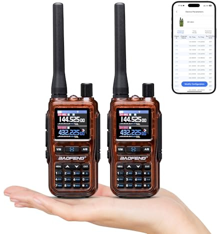 BAOFENG GT-5R Mini Dubbelbands Handhållen Amatörradio, UHF VHF Walkie Talkie, Trådlös App-programmering, Dubbel PTT, USB-C Laddning, 999CH, Airband/FM Mottagare, Bärnsten (2-pack)
