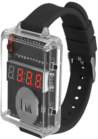 Reloj Digital DIY de 4 Dígitos con Correa de Silicona Transparente, Kit de Montaje Electrónico para Aprendizaje de Soldadura, Proyectos y Aficionados a la Tecnología, Regalo Educativo (Negro)