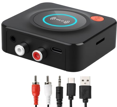 Receptor Bluetooth 5.1 HiFi con Salida AUX 3.5mm/RCA, Adaptador de Audio Inalámbrico con Modo de Graves, Conexión Dual para Estéreo, Altavoces y Amplificadores, Música Inalámbrica
