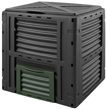 Compostador de plástico 80 x 80 cm antracita – 450 litros – Compostador con tapa y tapa de extracción – Compostador rápido para jardín con escotilla de vaciado de residuos de jardín, reciclaje