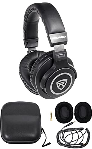 Rockville PRO-M50 Studio Monitoring Headphones, 40mm Neodymium Drivers, Detachable Coil Cable, Interchangeable Leather/Suede Ear Pads, Hard Case, Gold Plated 3.5mm/1/4 Adapter, for Recording & Mixing