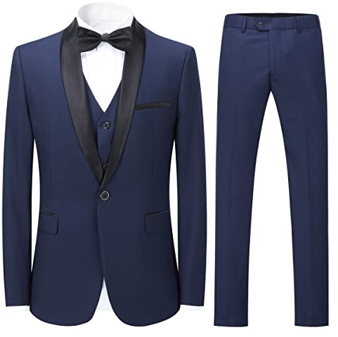 Sliktaa Trajes para Hombre 3 Piezas Slim Fit Boda Formal Traje de Cena Negro Azul Marino Vino Rojo Un botón con Muesca Solapa Esmoquin Blazer Chaqueta Chaqueta y Pantalones