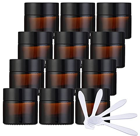 ZEOABSY 12 Stück Leere Brown Glas Cremedose 10ml mit Deckel, Braunglas Schraubdeckel Glas-Tiegel Schraubdose Glas-Dose Salbentiegel Kosmetik-Dose für Gels Cremes + 12x Spatel