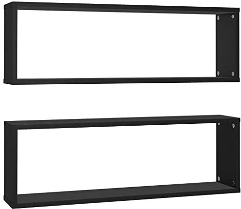 vidaXL 2X Würfelregal Wandregal Hängeregal Cube Lounge CD Regal Dekoregal Bücherregal Schweberegal Wandboard Regalwürfel Schwarz 80x15x26,5cm Holzwerkstoff