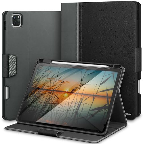 KingBlanc Hülle für iPad Pro 12,9 Zoll 2022 (6. Generation) /2021/2020/2018 (5./4./3. Gen) mit Stifthalter, Auto Schlaf/Wach, Smart Veganes Leder Folio für iPad 12.9, Schwarz