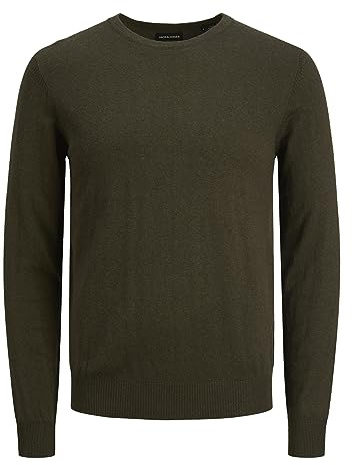 JACK & JONES Jjeemil Knit Crew Neck Noos, Maglione Lavorato a Maglia Uomo, Olive Night/Detail:Melange, XS