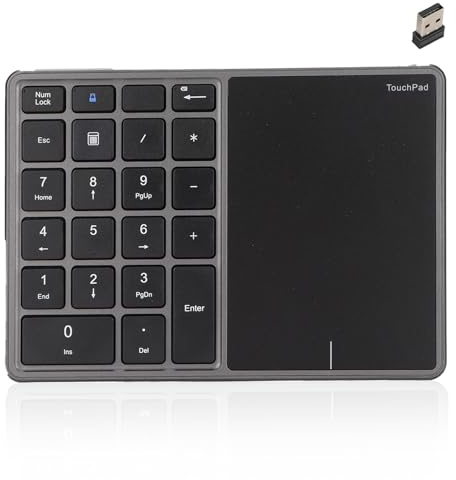 Teclado Numérico Inalámbrico con Panel Táctil, Teclado Numérico Bluetooth para Computadora Portátil, 22 Teclas Teclado Numérico Inalámbrico BT de Modo Dual, 2.4G 2 en 1 Teclado (Gris)