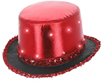 Smiffys Leuchtender Zylinderhut, rot, Wet-Look, 20 LEDs