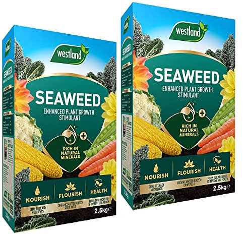 Seaweed Garden Plants Food Fertilizer - Pack of 2 x 2.5kg Organic Seaweed Enhanced Plant Growth Stimulant with Topline Card. Garden Fertilisers for Vegetable Plants, Fruits or Flowers.