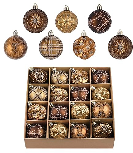 Valery Madelyn Décorations d'automne pour sapin de Noël – 16 carats en bronze, cuivré, marron, doré, incassable, boules à suspendre pour Thanksgiving, récolte d'automne – 6,9 cm