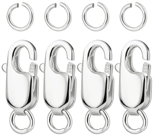 Beebeecraft 1 låda 6 st halsbandslås sterling silver 0,41 x 0,16 tum smycken hummerlås, armbandslås, ersättning med 6 st bindringar för gör-det-själv-smyckestillverkning (silver)