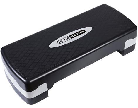 HolaHatha Compact Portable Aerobic Step Platform Workout Exercise Equipment, Fitness Cardio Stepper w/Adjustable Height for Home Gym & Travel, Silver
