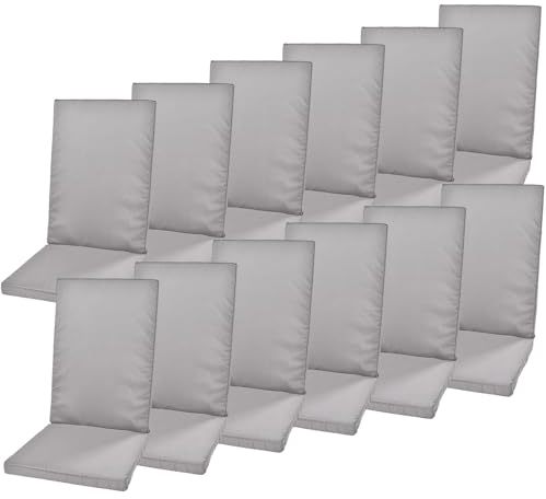 Rattanland® Gartenstuhlauflagen Hochlehner - Stuhlkissen Set - Wasserdichter Stoff - Sitzauflagen Hochlehner, Auflagen für Gartenmöbel, Hochlehner Auflagen, Sitzkissen für Gartenstühle (12, Grau)